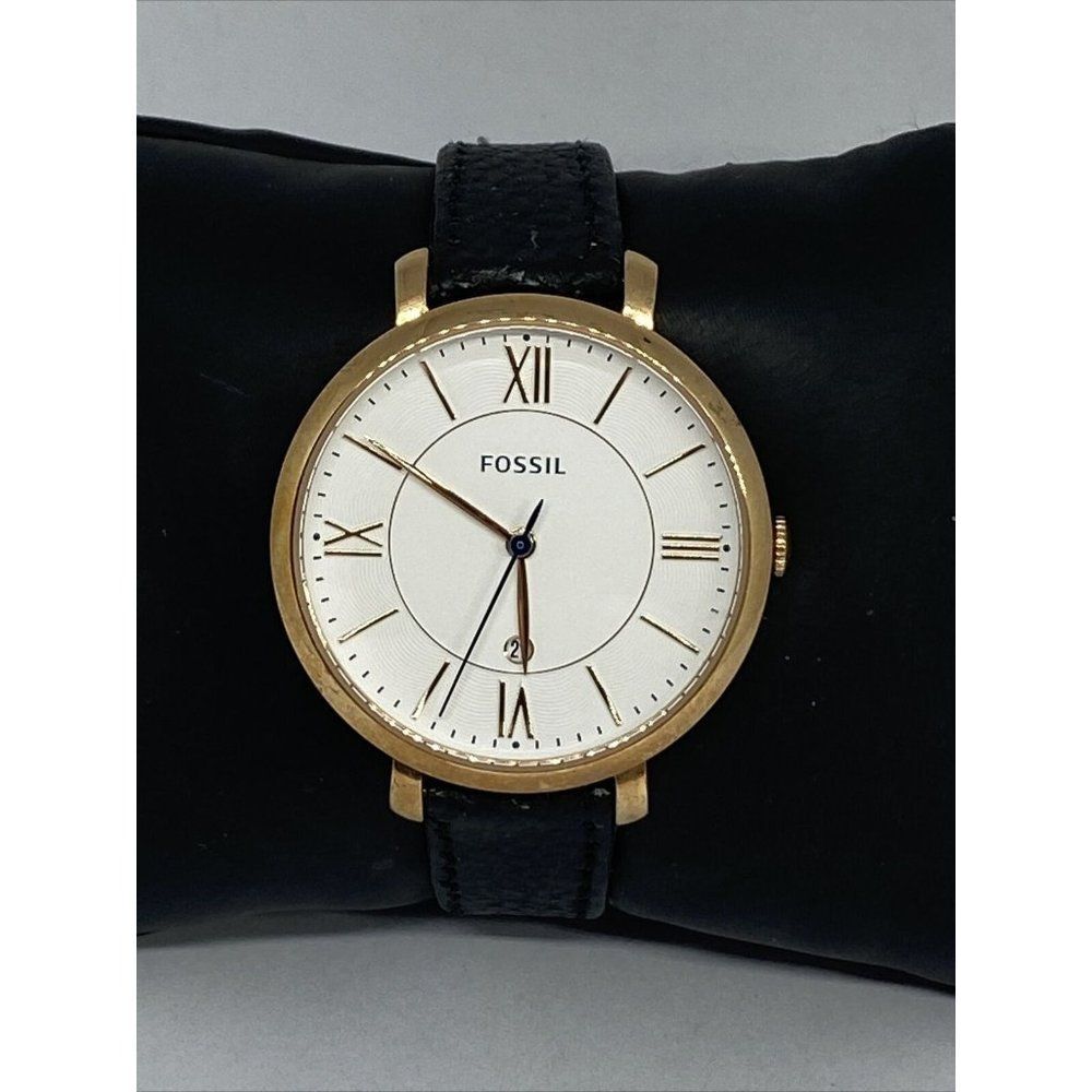 Fossil ES3988 Women's Black Leather Silver Analog